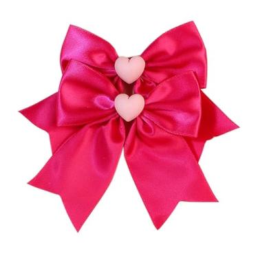 Imagem de Grampo de cabelo de Dia dos Namorados para bebês meninas 4 peças rosa vermelho coração laço grampo de cabelo prendedores de cabelo acessórios de cabelo para mulheres crianças pequenas TSFJ91 (rosa