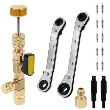 Imagem de Ferramenta de instalação de remoção de núcleo de válvula e conjunto de chave inglesa, porta de 1/4 polegada e 5/16 polegadas, ferramenta de remoção de núcleo de válvula de ar condicionado para sistema