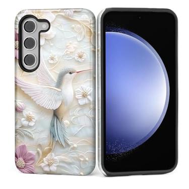 Imagem de Capa para Samsung Galaxy S24 FE, silicone macio fosco + PC rígido antiarranhões capa protetora 2 em 1 resistente à prova de choque para mulheres e homens - floral beija-flor