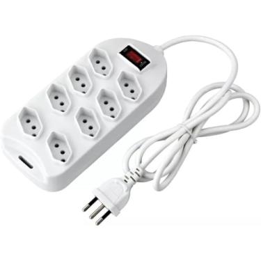 Imagem de Extensão Elétrica 8 Tomadas Régua Com Interruptor Filtro de Linha 127V/220V Branco
