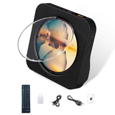 Imagem de 110-220V Portátil Bluetooth 5.1 Desktop CD Player com alto-falantes de som HiFi, controle remoto, capa protetora contra poeira, display LED, rádio FM, USB, AUX para casa, crianças (Preto)