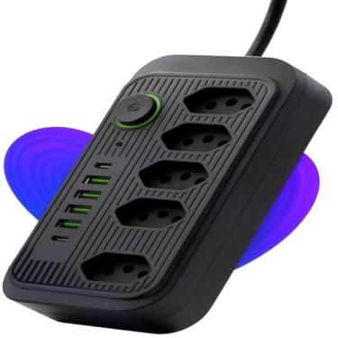 Imagem de Filtro de Linha Premium 2500W com DPS (Proteção Contra Surtos), 5 Tomadas + 6 USB (4 USB + 2 USB-C), Bivolt Automático 110–220V, Chave Liga/Desliga, Proteção Sobrecarga, Cabo 1,9m - Preto