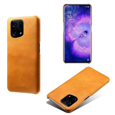 Imagem de Capa para OPPO Find X5,Proteção contra quedas,Casca de volta de cor sólida simples,Design de couro de imitação de plástico-Orange
