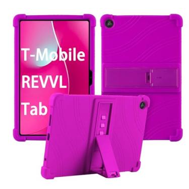 Imagem de Capa para tablet T-Mobile REVVL Tab 2 Android 15 de 10,1 polegadas, capa protetora de silicone macio, adequada para crianças, suporte ajustável, 4 cantos espessos à prova de choque, roxa