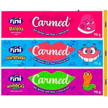Imagem de Kit Gel Dental Fini Beijos 70g + Dentadura 70g + Minhoca 70g - CARMED