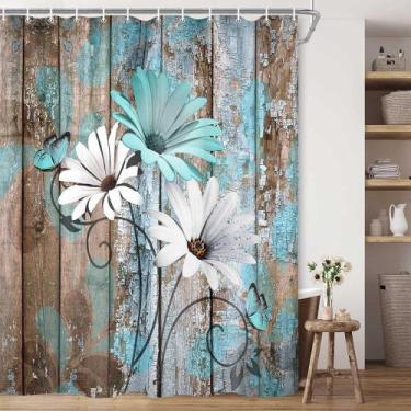 Imagem de Cortina de chuveiro JAWO Farmhouse Floral Rustic Teal Daisy 180x180cm