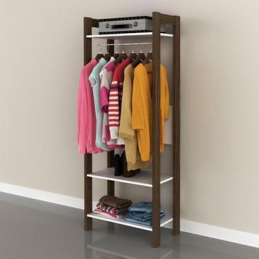 Imagem de Armário Closet Quarto com 3 Prateleiras e Cabideiro MDP Branco/Nogal T