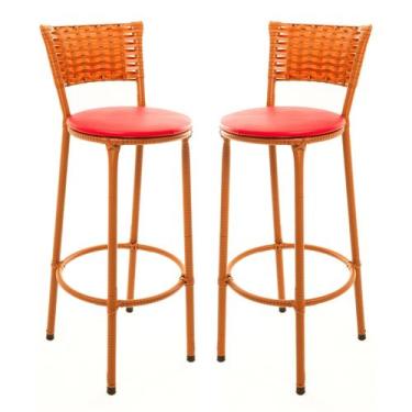 Imagem de KIT 2 Banquetas Alta Encapada Junco IMBUIA Area de Lazer Cozinha Balcã