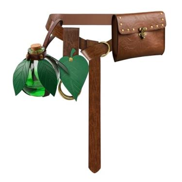 Imagem de Bolsa de cinto renascentista para mulheres medieval steampunk bolsa de moedas de couro com alça ajustável cabide saia acessórios de fantasia para festival LARP, 1 frasco - marrom A, Medieval
