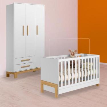 Imagem de Infantil Berço Mini Cama Fantasia e Guarda Roupa Slim Branco - Qmovi