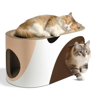 Imagem de MSBC Salão arranhador para gatos grandes, casa arranhadora de papelão ondulado com orifício, cama grande para arranhar, almofada para arranhões para gatos internos como protetor de móveis, casa de