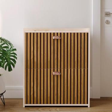 Imagem de Sapateira Banquinho 21 Pares Sapato Organizadora Prateleira Gaveta Basculante Hall De Entrada(Closet Ripado Off)