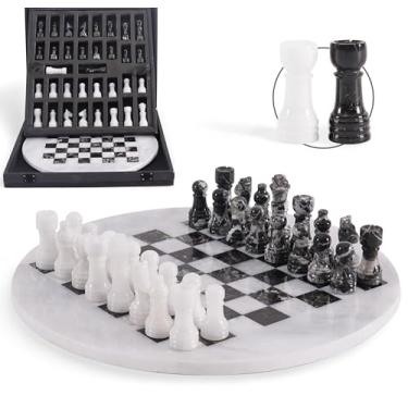 Imagem de EarthenTones Marble Chess Set for Adults with Complementary Storage Box, 12" White & Black Handmade Board Game, Classic Board Games for Adults, Luxury Chess Set