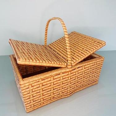 Imagem de Cesta Piquenique em Madeira e Fibras - Design Elegante, Dimensões Inteligentes e Acessório Completo para Momentos Especiais (Abobora Rajado)