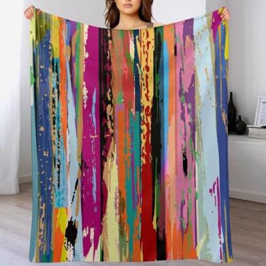 Imagem de ZhiRain Cobertor abstrato colorido arco-íris design multicolorido grafite manchado padrão cobertor para sofá-cama sofá cadeira ou dormitório 76.2 cm x 101.6 cm
