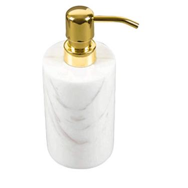Imagem de FTOQWZXV Dispensador de sabão de mármore, recarregável, 165 ml, 165 ml, sabonete líquido para lavar louça, sabonete líquido para lavar louça, loção corporal (branco redondo)