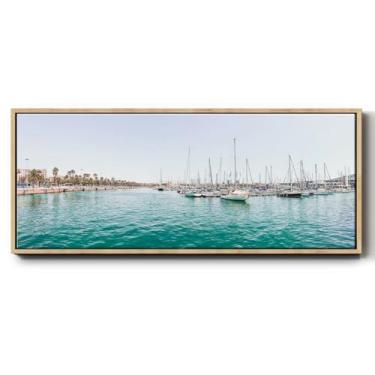 Imagem de Renditions Gallery Pinturas flutuantes para casa Misty Barcelona Marina View Impressões abstratas para decoração de sala de jantar - Moldura natural LT610 de 20,32 cm x 50,8 cm