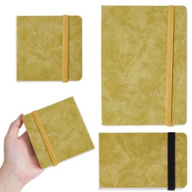 Imagem de PLIGREAT Mini caderno de desenho em aquarela de 3 tamanhos, 24 folhas de 300 g, capa quadrada retangular de couro de cor pura, caderno de esboço, diário, papéis texturizados de algodão portátil, livro