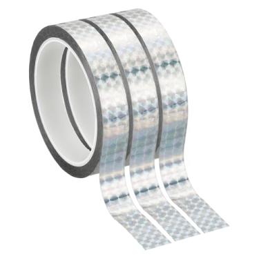 Imagem de PATIKIL Fita de filme de poliéster metalizada 11/40.6 cm x 55 jardas, 3 peças de fita decorativa metálica a laser prata fita adesiva espelhada para detalhes de parede de arte gráfica acabamento de