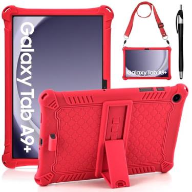 Imagem de DETUOSI Capa compatível com Samsung Galaxy Tab A9 Plus de 11 polegadas 2023, com alça de ombro e caneta Stylus, capa multiângulo de silicone macio para tablet Galaxy Tab A9+ SM-X210/X216/X218