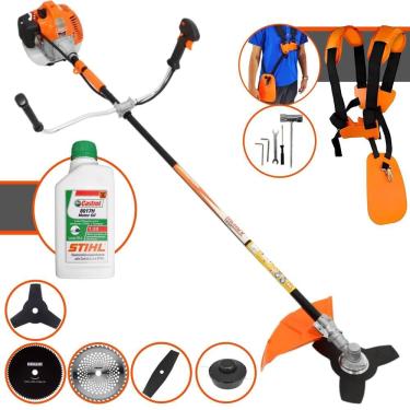 Imagem de Roçadeira Completa Vulcan VR520H À Gasolina 52cc 2,5HP 10000rpm C/ Carretel de Nylon + Lâminas Facão, 3 Pontas, 40 Dentes, 80 Dentes + ÓLEO STIHL 8017