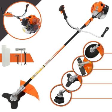 Imagem de Roçadeira Multifunções Vulcan VR520H Motor 2 Tempos 52cc 10000rpm 2,5HP de Potência C/ Carretel Nylon e Faca 3 Pontas + Faca 2 Pontas + Faca 80 Dentes