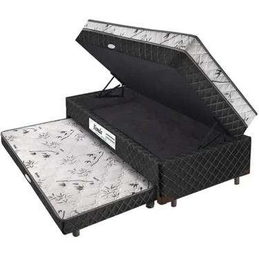 Imagem de Cama Box Nanda Solteiro com Baú e Auxiliar 62x188x88 Somopar Cor Branco com Preto