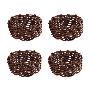Imagem de Cj 4 Anéis/Argolas de Plástico P/Guardanapos Rattan Marrom Lyor