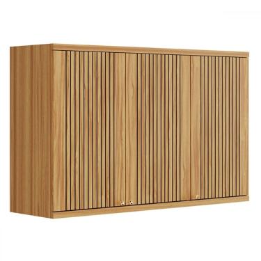 Imagem de Armário Aéreo Cozinha 120 Cm Sauvignon 3 Portas 2 Prateleiras 100% Mdf Amêndoa - Rio Doce