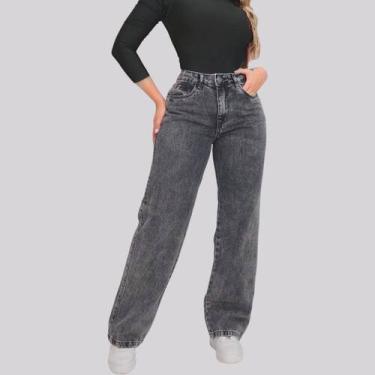 Imagem de Calça Jeans Feminina Wide Leg Pantalona Cinza Grafite - NoBrand, Grafi