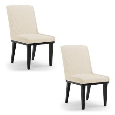 Imagem de Cadeira Sala de Jantar Base Madeira Preto kit 2 Sofia Linho D03 - D'Rossi