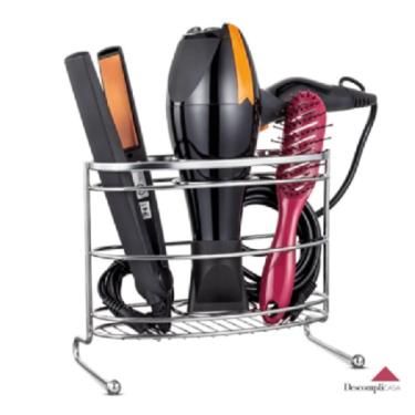 Imagem de Organizador Banheiro Porta Secador de Cabelo Suporte Cromado Chapinha e Escova