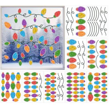 Imagem de Cinrobiye 9 folhas de lâmpada de Natal adesivos de janela de inverno Natal carro decoração geladeira adesivos porta janela estações decalques para férias, Natal, casa, cozinha, sala de estar