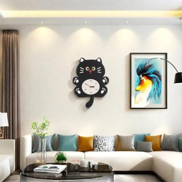 Imagem de LOZMOM Relógios de parede criativos com desenho de gato fofo para decoração de casa (YBM01-Preto)