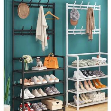 Imagem de Sapateira Cabideiro Duplo Arara 4 5 e 6 Andares Prateleiras E Suportes Multiuso Organizador Armario(4 Andar(ORG013)-Branco)