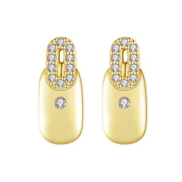 Imagem de Efashion Brincos quadrados femininos banhados a ouro 14K 925 incrustados em prata esterlina, Small, Ouro amarelo, Zircônia cúbica