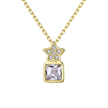 Imagem de EFASHION Colar feminino de prata esterlina 925 banhado a ouro 14K com pingente requintado com zircônia e estrela, Medium, Ouro, Zircônia cúbica