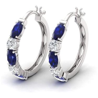Imagem de Brinco de argola de zircônia cúbica azul banhado a ouro branco elegante para mulheres, casamento, festas noturnas, leve, minimalista, presente para ela, 2inch, Cobre, Sem pedra preciosa