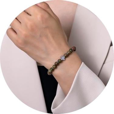 Imagem de Pulseira de contas para homens e mulheres, pulseira elástica com detalhes cruzados, contas empilháveis, joias unissex para uso diário, 19.5cm, Miçanga, Sem Pedra Preciosa