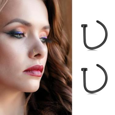 Imagem de Piercing de nariz falso moderno em forma de D punk sem piercing clipe de nariz 20G aço inoxidável fino piercing de nariz aro falso septo lábio tragus cartilagem brincos joias para mulheres e homens