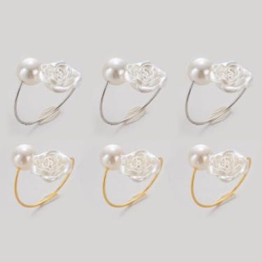 Imagem de Pacote com 6 anéis de guardanapo rosa e pérola, porta-guardanapos florais elegantes para recepção de casamento, chá de panela, decorações de mesa de festa de Natal