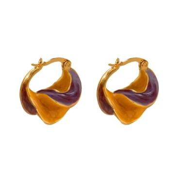 Imagem de Brincos de argola torcida esmaltados para mulheres, brincos vintage com fivela francesa, azul, espiral, brinco, onda, joias, presentes, One Size, Metal, Sem pedra preciosa