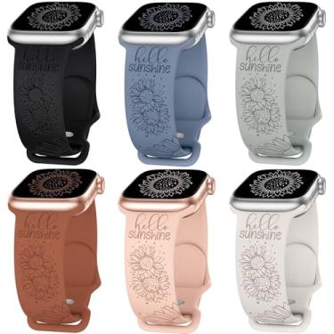 Imagem de Pulseira de silicone esportiva floral com girassol para Apple Watch 9/SE/SE2/SE2/SE3/8/7/6/5/4/4/3/2/1, preta/estrela/rosa/cinza claro/azul gelo/marrom