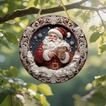 Imagem de Acrílico colorido Suncatcher, enfeite ornamentado de Natal Papai Noel 17,78 cm, decoração de parede de janela suspensa com design de estilo vitral impresso, ideia de presente e ornamento de jardim