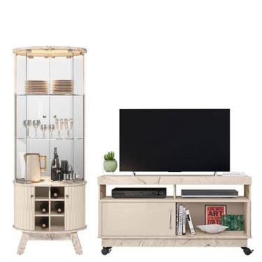 Imagem de Rack Bancada Artur com Cristaleira Marina Calacata Off White - Madetec