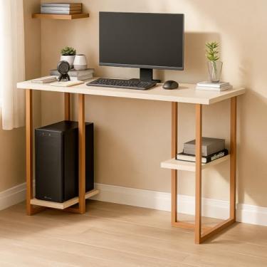 Imagem de Escrivaninha Home Office Maali 1,20 Com Prateleiras Estilo Industrial (Off/cobre)