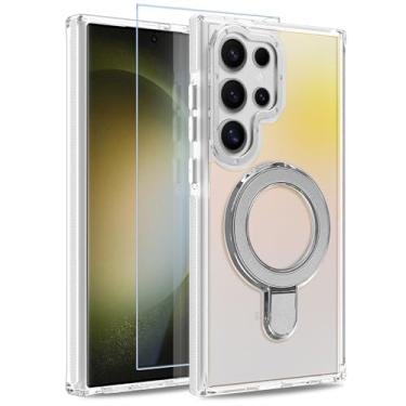 Imagem de MOWIME Capa magnética para Samsung Galaxy S23 Ultra com suporte [compatível com Magsafe] [lindo design fluorescente] [1 protetor de tela] capa fosca translúcida fina para Galaxy S23 Ultra 6,8