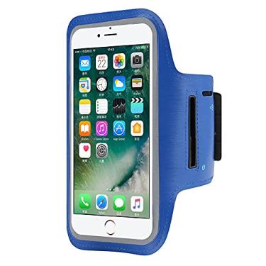 Imagem de Suporte de corrida para caixa de braçadeira, braçadeira de corrida à prova d'água, alça de ombro ajustável e bolso para chave, visível 14 cm, azul escuro