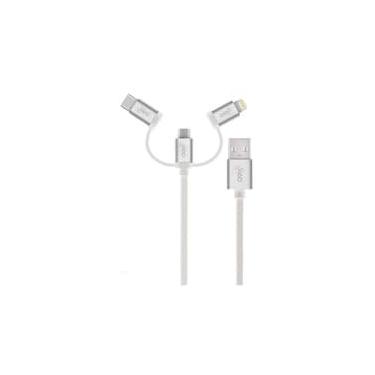 Imagem de Cabo Trio OEX CE301, USB Com Conectores Micro USB, Type-C E Lightning em Nylon Trançado, 1 Metro, Cinza - 500074