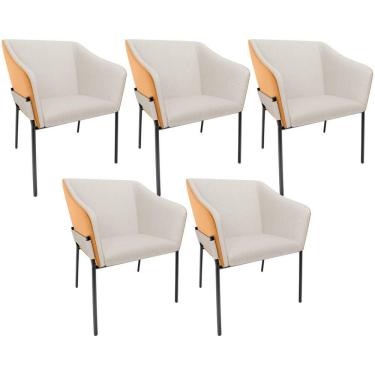 Imagem de Kit 5 Cadeiras Para Sala De Jantar Estar Living Olívia L02 Linho Cru Couríssimo Whisky - Lyam Decor